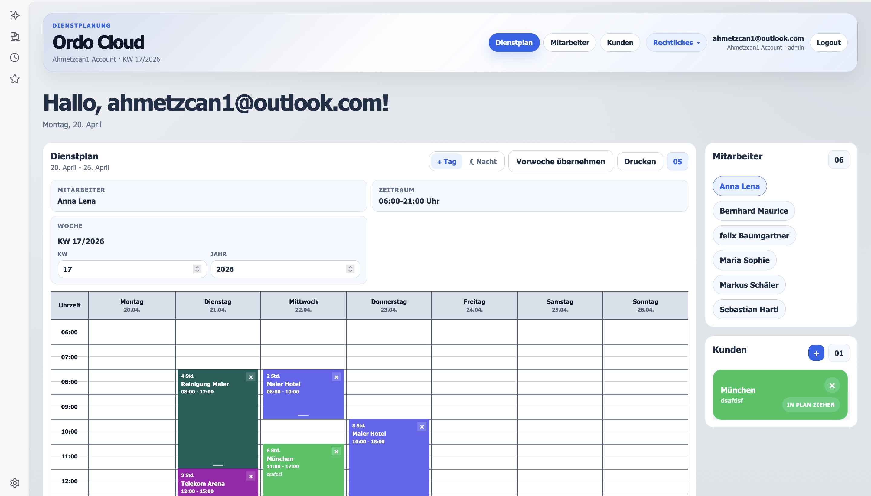 Ordo Cloud – Dienstplan SaaS Software für Reinigungsfirmen
